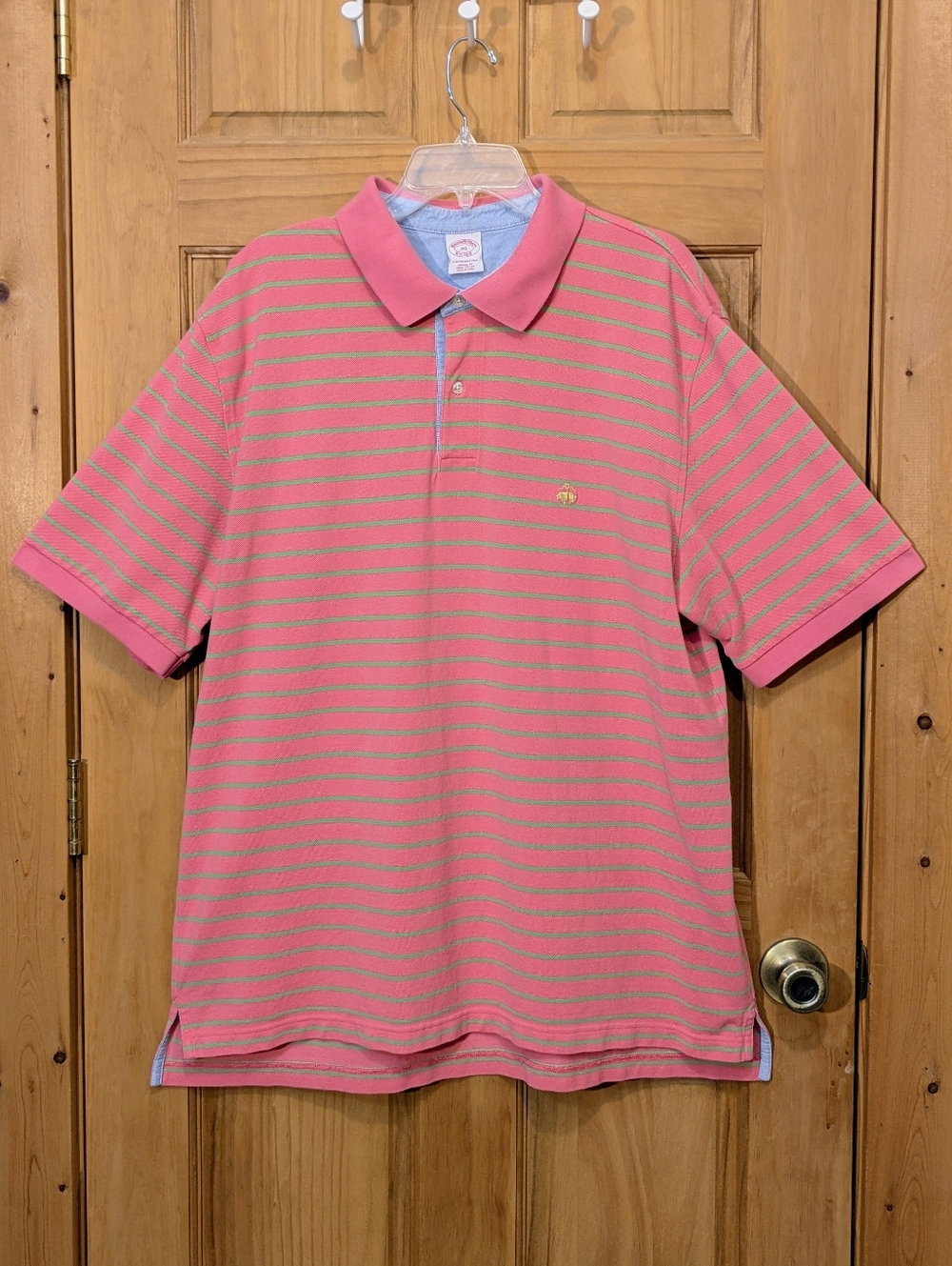 Brooks Brothers Polo Shirt Mens 2XL XXL Striped Pink Green Performance Golf